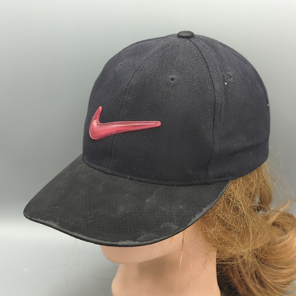 Vintage 90s Nike Mini 3D Jewel Swoosh SnapBack Hat Cap Grunge Red Black Y2K Rare